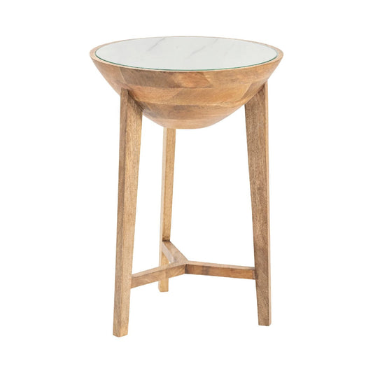 Crestview Collection Haley 16" x 16" x 22" Rustic Enamel And Wood Accent Table In White and Natural Finish