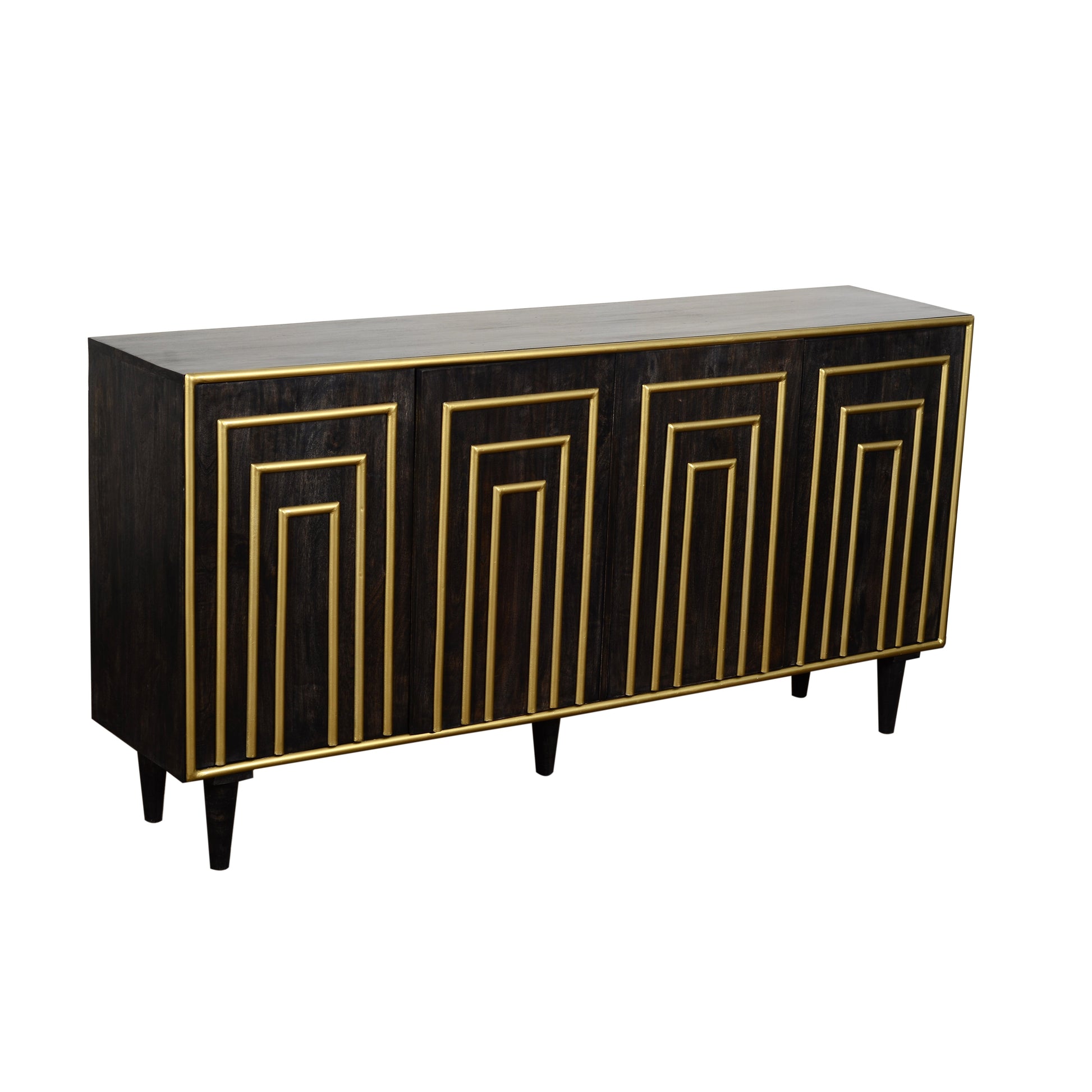Crestview Collection Halston 72" x 16" x 37" 4-Door Modern Black and Gold Wood And Metal Sideboard