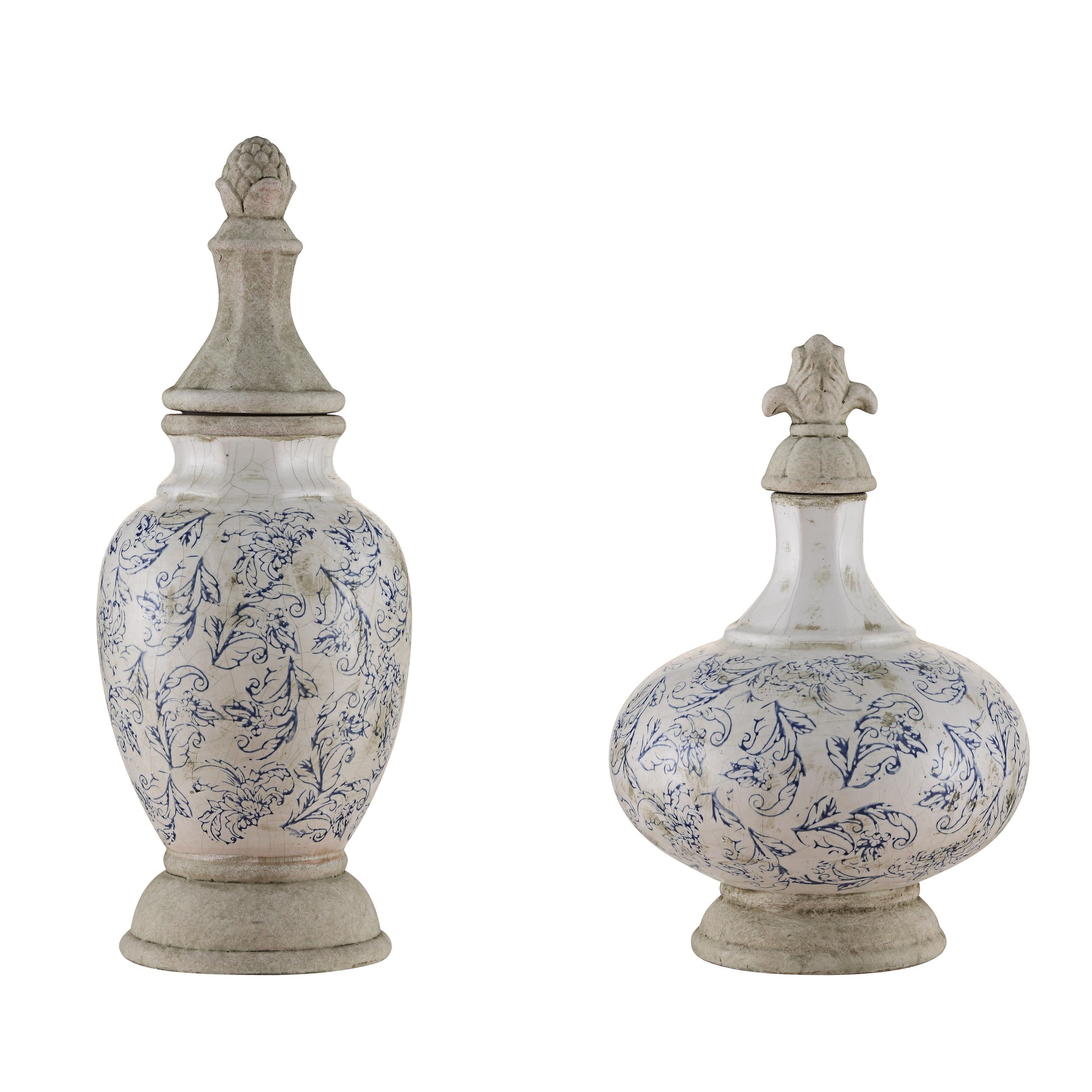 Crestview Collection Hammet 21" & 15" 2-Piece Traditional Ceramic Lidded Vase In Delft Blue and White Finish