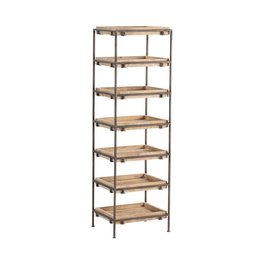 Crestview Collection Hannah 17" x 14" x 56" 7-Layer Rustic Unfinished Metal And Wood Open Cube Shelf Storage