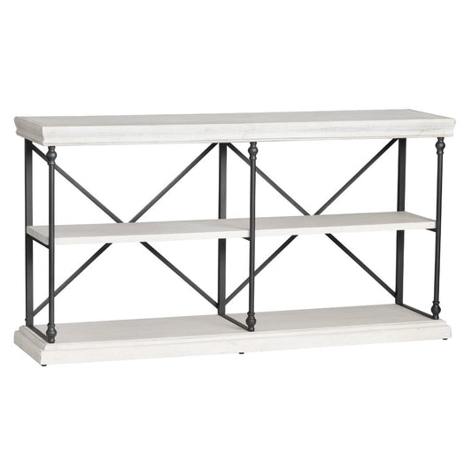 Crestview Collection Hanover 64" x 17" x 34" Traditional Metal And Wood Console In Distressed White Finish