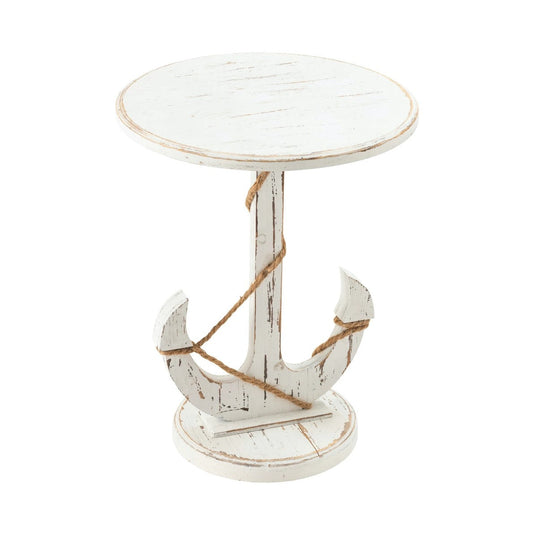 Crestview Collection Harbor 21" x 21" x 27" Coastal Wood Anchor Table In Distressed White Finish