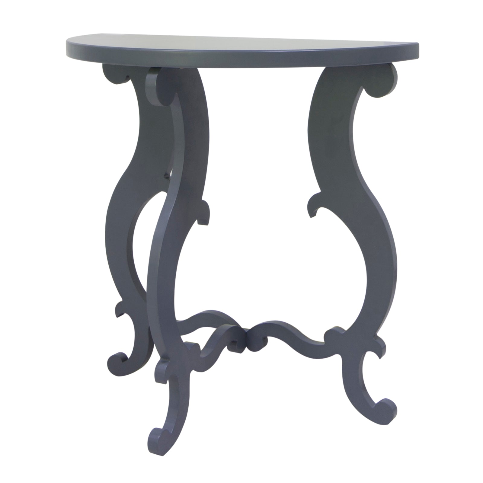 Crestview Collection Harbor Town 32" x 16" x 32" Transitional Acacia Wood Carved Leg Demilune In Prussian Blue Finish