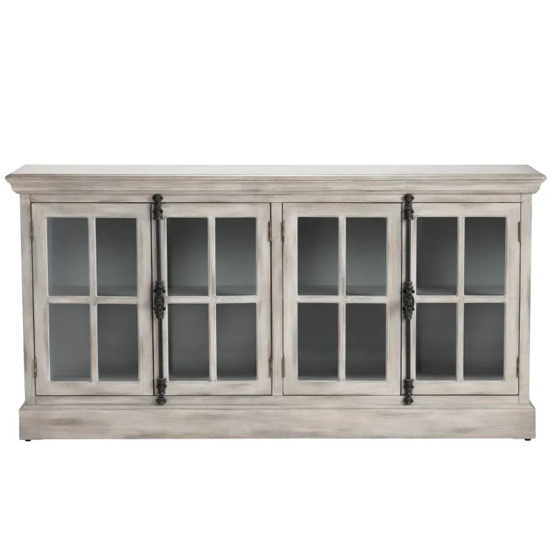 Crestview Collection Harrison 72" x 17" x 36" 4-Door Traditional Glass And Wood Media Console In Light Gray Wash Finish