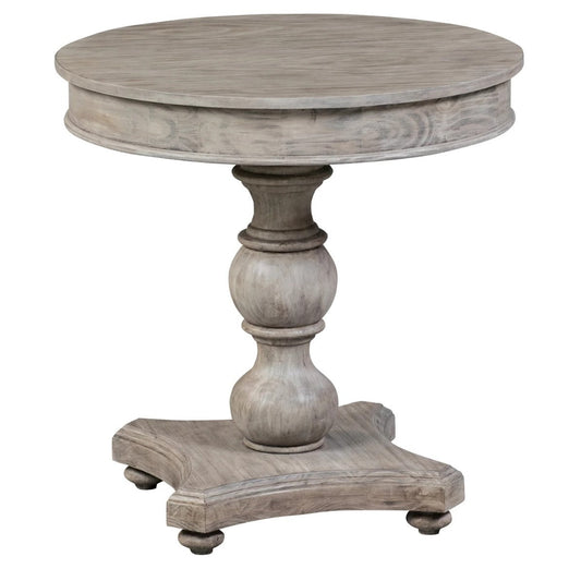Crestview Collection Hawthorne Estate 30" x 30" x 30" Traditional Wood Round Turned Post Accent Table In Light Gray Finish