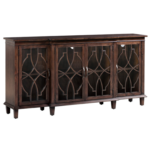Crestview Collection Hawthorne Estate 70" x 15" x 35" 4-Door Traditional Wood Breakfront Sideboard With Open Fretwork In Heritage Finish