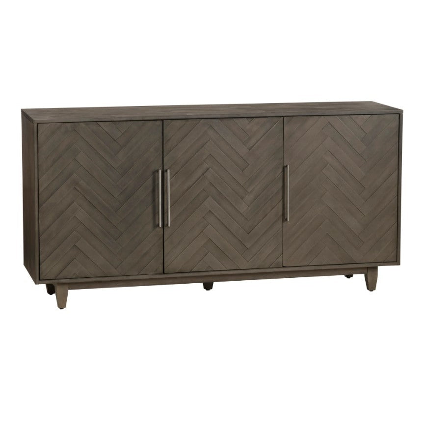 Crestview Collection Hawthorne Estate 70" x 18" x 36" 3-Door Traditional Wood Chevron Pattern Sideboard In Charcoal Gray Finish