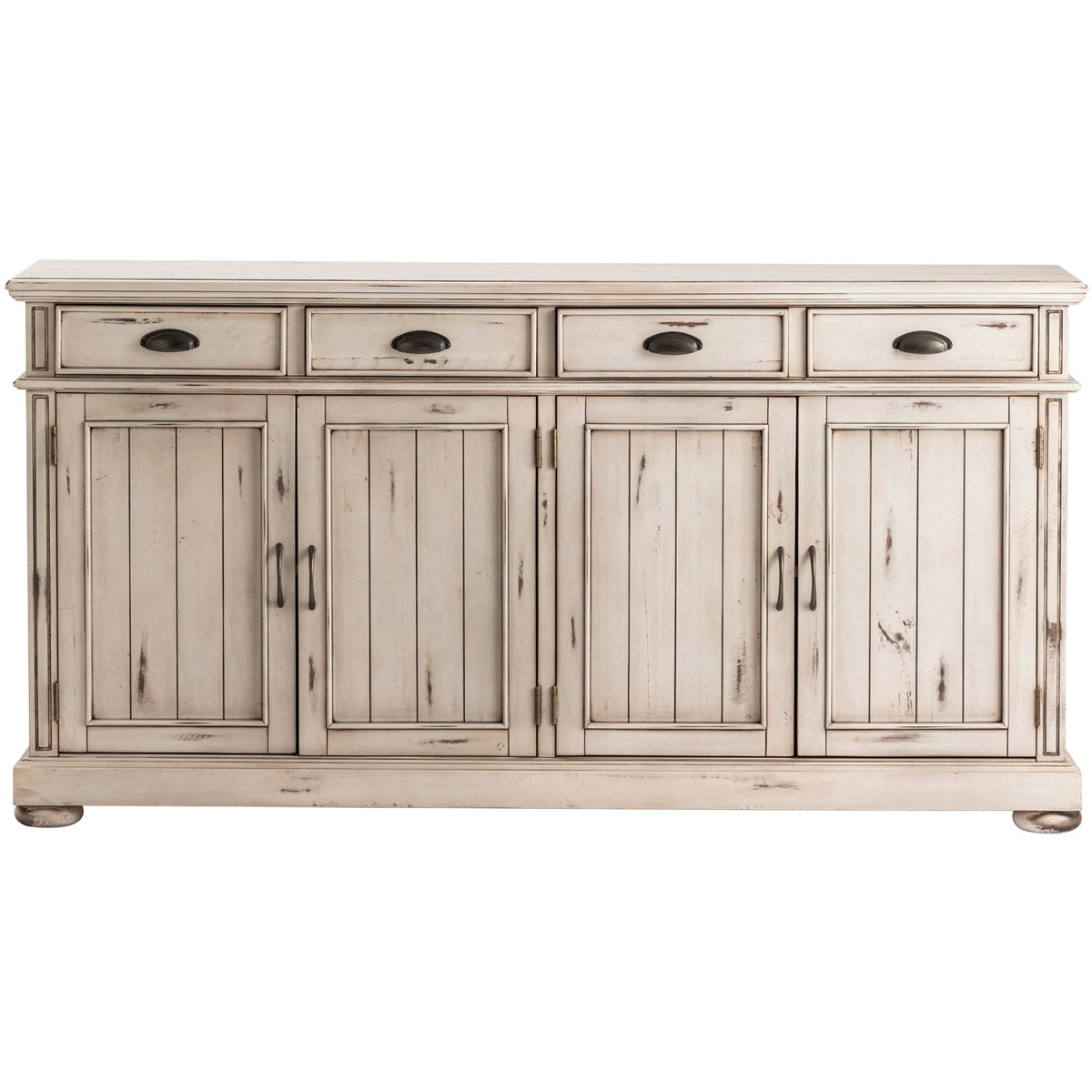 Crestview Collection Hawthorne Estate 72" x 17" x 37" 4-Drawer 4-Door Traditional Wood Sideboard In Distressed White Finish