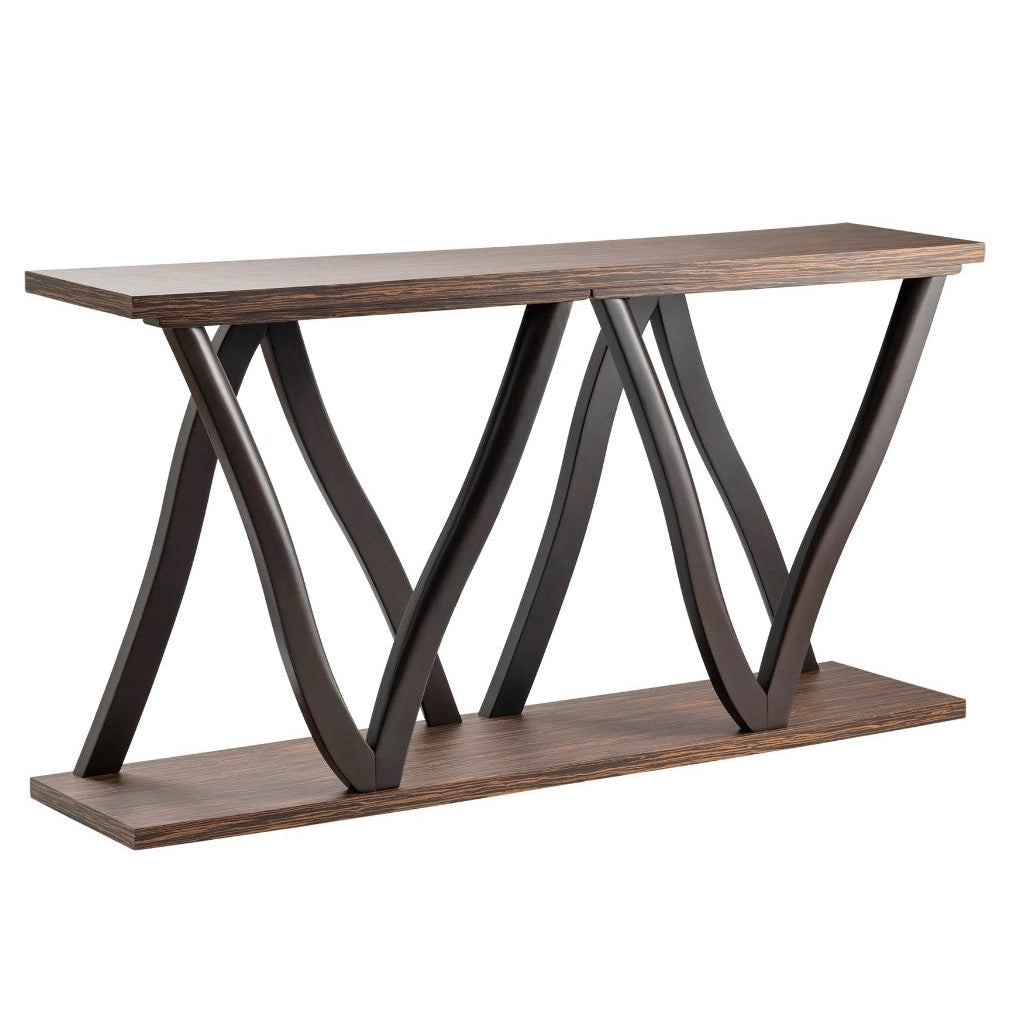 Crestview Collection Hawthorne Estate 72" x 17" x 37" Transitional Zebrawood Shaped Leg Console In Dark Brown Finish