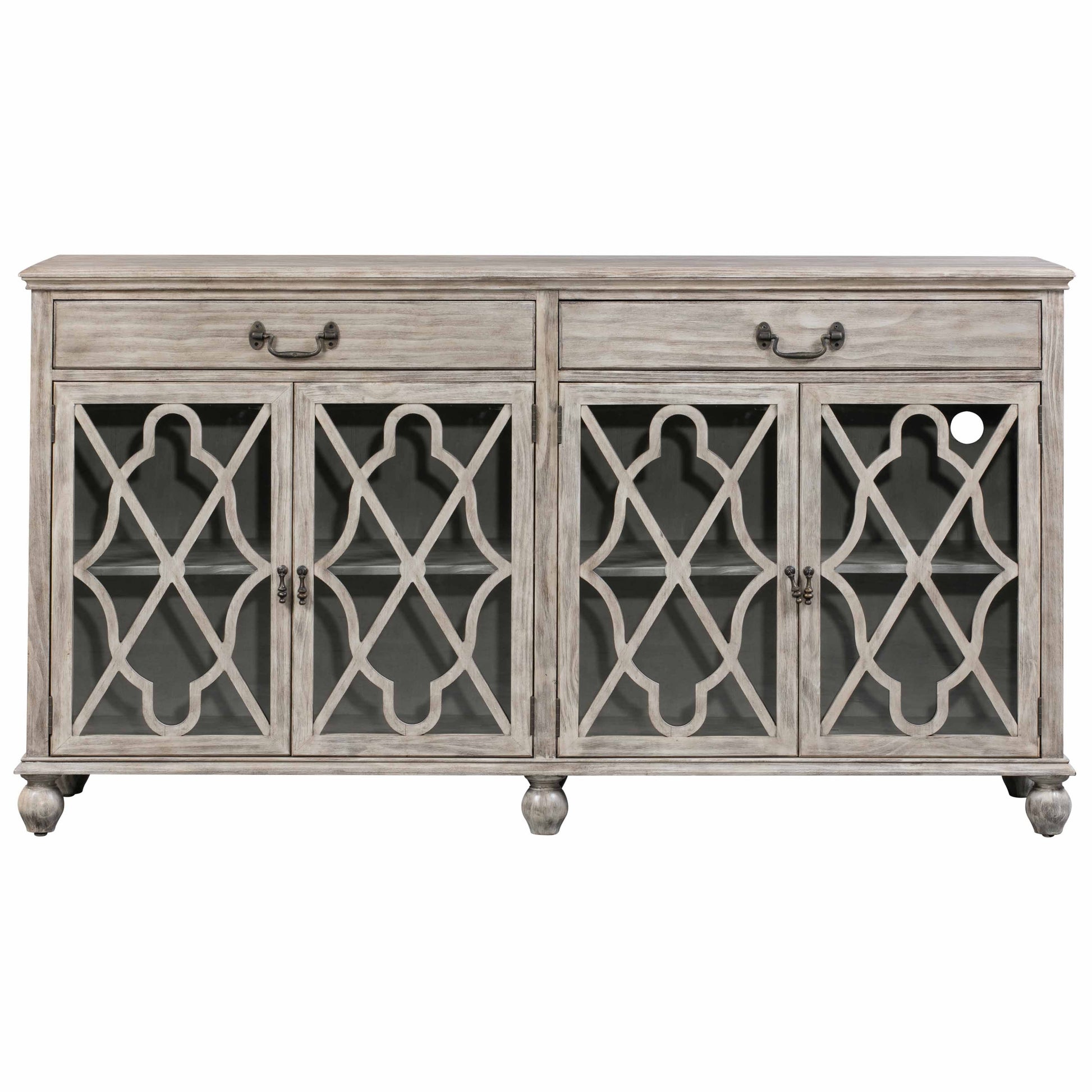 Crestview Collection Hawthorne Estate 72" x 18" x 39" 2-Drawer 4-Door Traditional Gray Wood Fretwork Sideboard