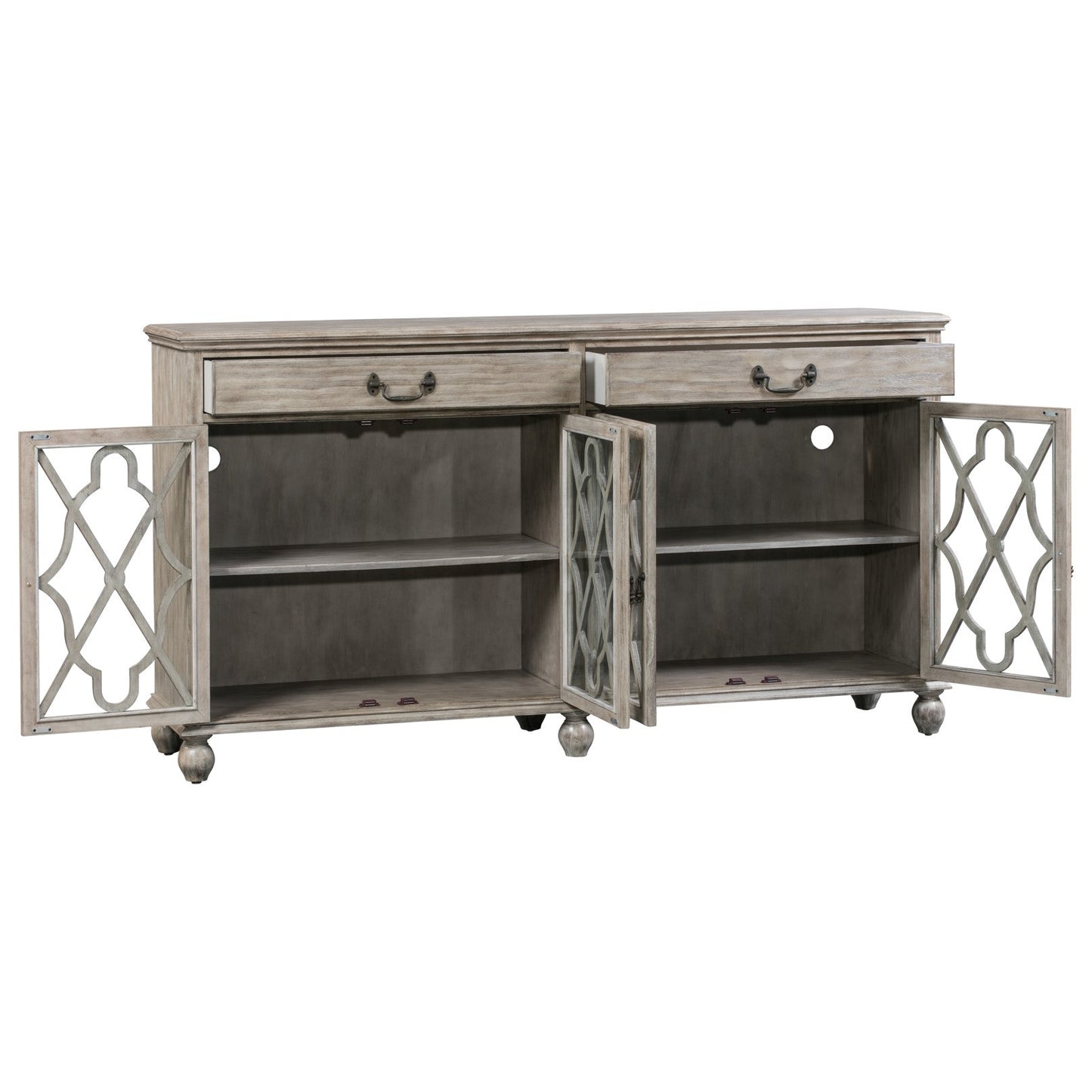 Crestview Collection Hawthorne Estate 72" x 18" x 39" 2-Drawer 4-Door Traditional Gray Wood Fretwork Sideboard