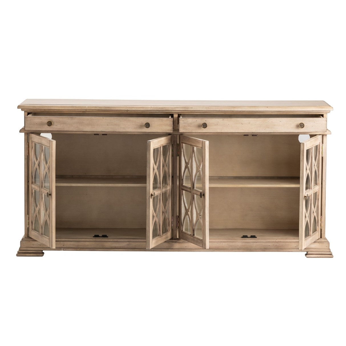 Crestview Collection Hawthorne Estate 76" x 17" x 37" 2-Drawer 4-Door Traditional Wood Fretwork Sideboard In Brushed Wheat Finish