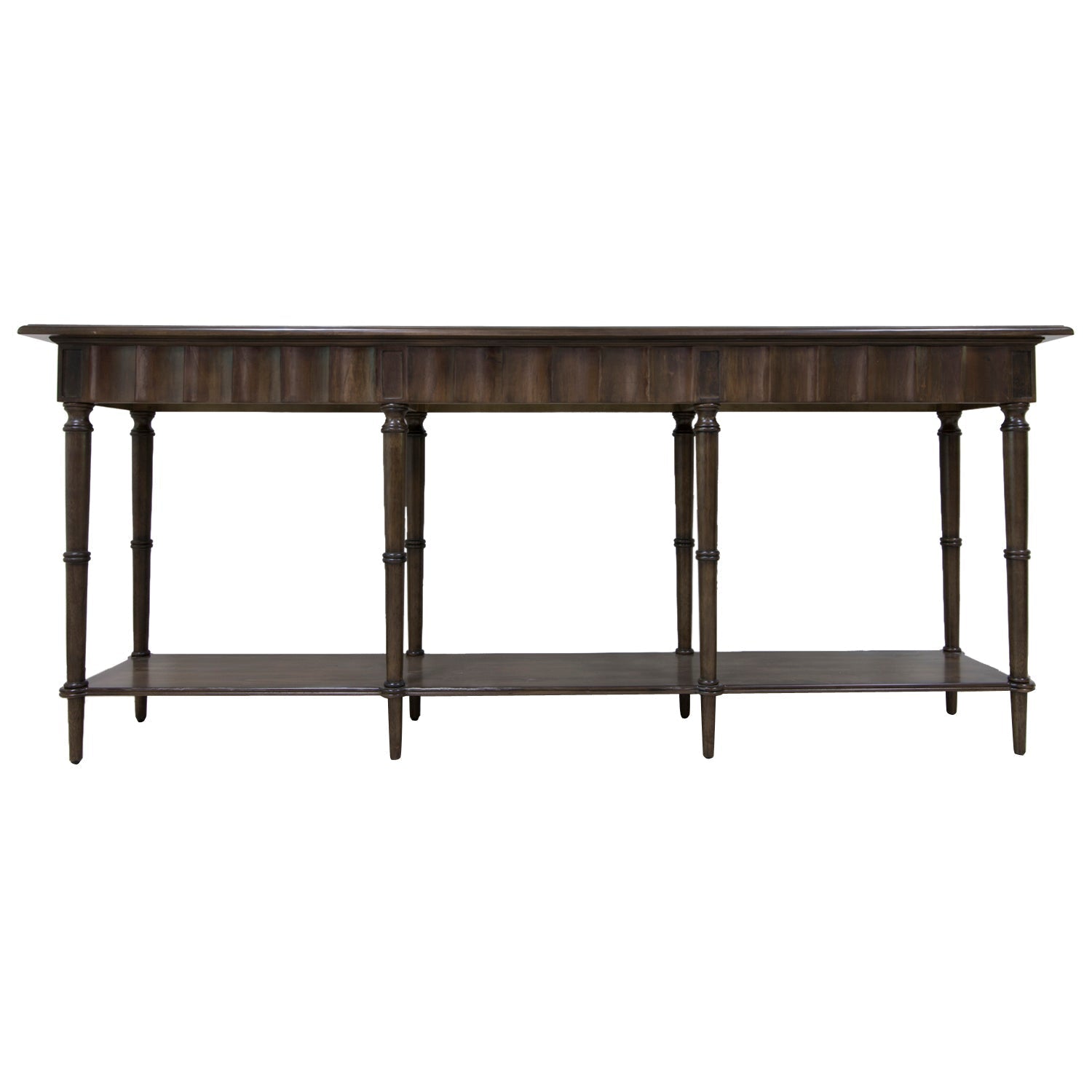 Crestview Collection Hawthorne Estate 84" x 18" x 35" 8-Leg Traditional Wood Scalloped Pine Console Table In Natural Wood Finish