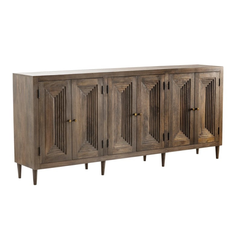 Crestview Collection Highland Park 90" x 17" x 40" 6-Door Transitional Brown Wood Sideboard