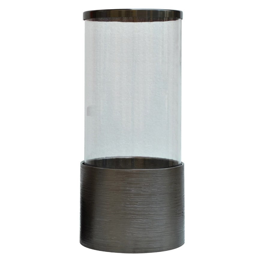 Crestview Collection Hutton 9" x 9" x 19" Transitional Glass Large Candle Holder In Wood Finish