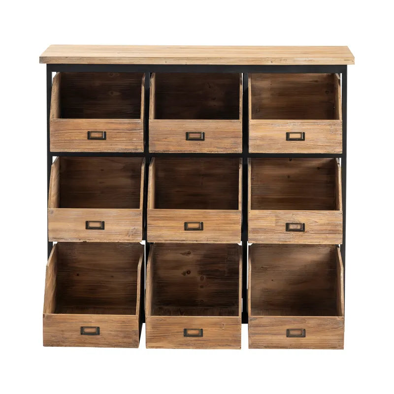 Crestview Collection Industria 41" x 16" x 39" 3-Layer 9-Cube Rustic Unfinished Metal And Wood Open Drawer Storage Chest