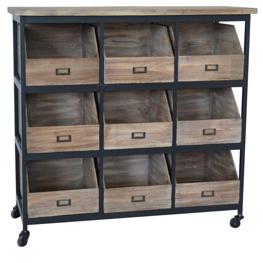 Crestview Collection Industria 41" x 16" x 39" 3-Layer 9-Cube Rustic Unfinished Metal And Wood Open Drawer Storage Chest