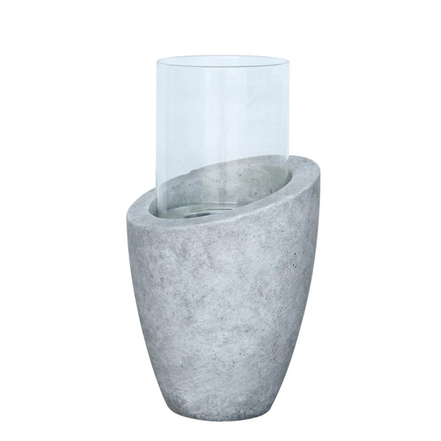 Crestview Collection Interlude 9" x 9" x 16" Transitional Concrete And Glass Medium Candle Holder In Light Stone Finish