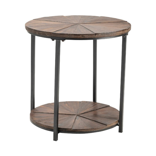 Crestview Collection Jackson 24" x 24" x 24" Rustic Metal And Wood Round End Table In Brown Finish