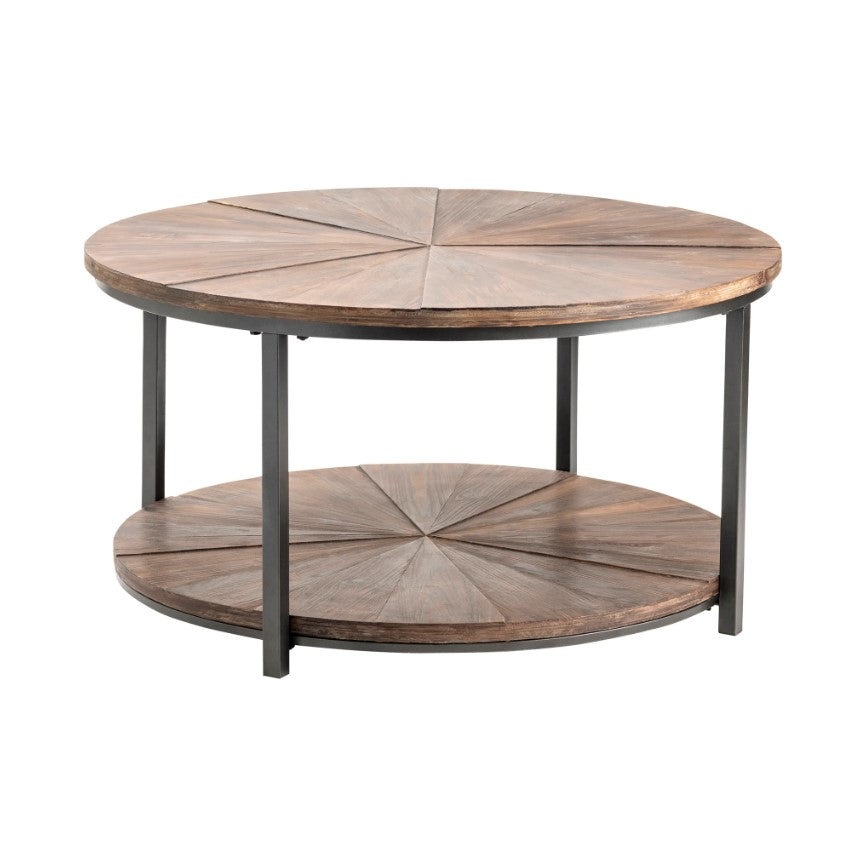 Crestview Collection Jackson 36" x 36" x 19" Rustic Metal And Rustic Wood Round Cocktail Table