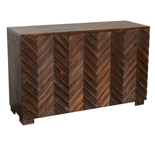 Crestview Collection Jackson Raised 54" x 17" x 34" 3-Door Rustic Brown Wood Chevron Sideboard