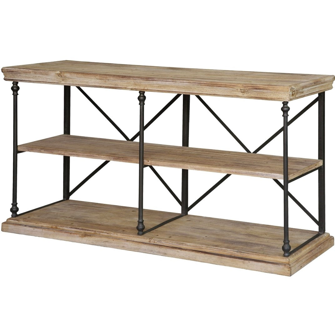 Crestview Collection La Salle 64" x 17" x 34" Rustic Metal And Wood Console In Natural Wood and Black Finish