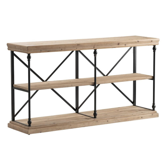 Crestview Collection La Salle 64" x 17" x 34" Rustic Metal And Wood Console In Natural Wood and Black Finish