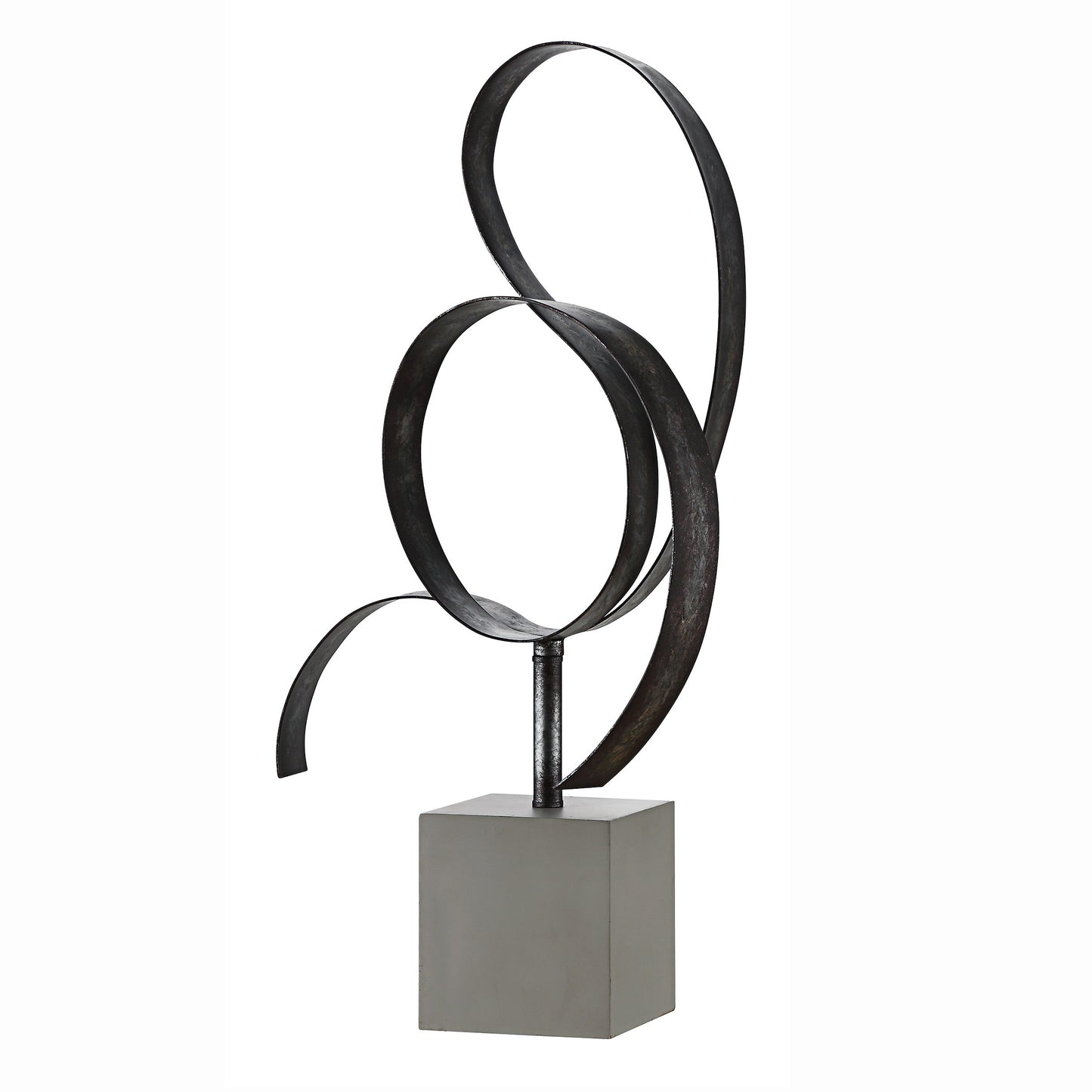 Crestview Collection Lan 13" x 6" x 25" Transitional Metal And Concrete Free Form Sculpture In Blackened Silver and Concrete Finish