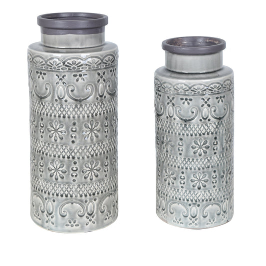 Crestview Collection Levis 14" & 12" 2-Piece Transitional Ceramic Vase In Antique Grey Finish