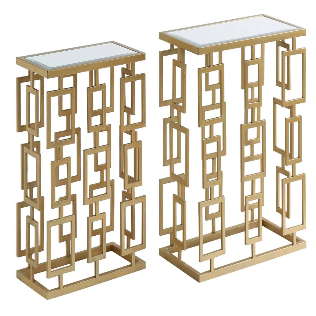 Crestview Collection Maddox 24" x 12" x 26" Modern Metal And Mirror Set of Rectangle Tables In Champagne Finish
