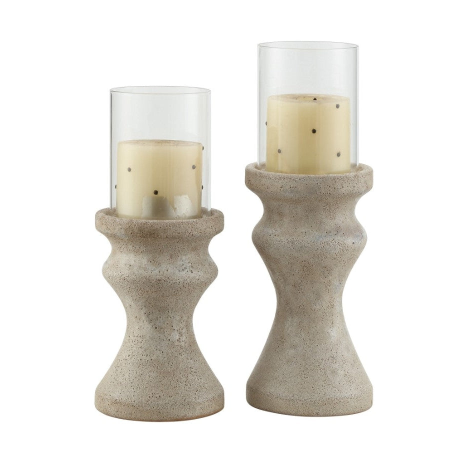 Crestview Collection Maeve 17" & 15" 2-Piece Transitional Ceramic And Glass Candle Holder In Pearlized Earthenware Finish