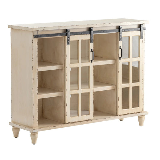 Crestview Collection Magnolia 48" x 14" x 36" 2-Door Traditional Metal And Wood Sliding Console In Antique White Finish