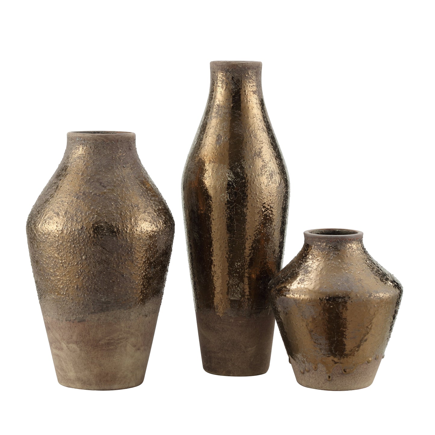 Crestview Collection Maisie 19" & 15" & 10" 3-Piece Traditional Ceramic Vase In Metallic Glazed Earthenware Finish