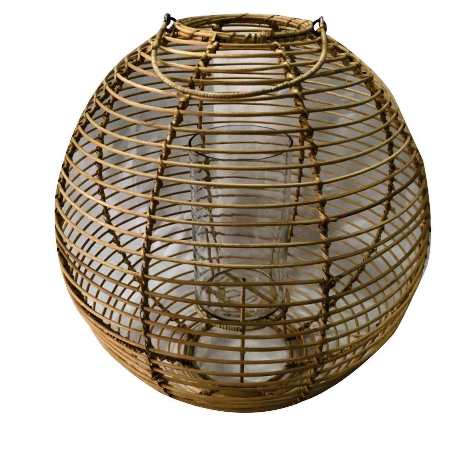 Crestview Collection Mallory 15" x 15" x 16" Coastal Cane And Glass Large Candle Holder In Natural Cane Finish