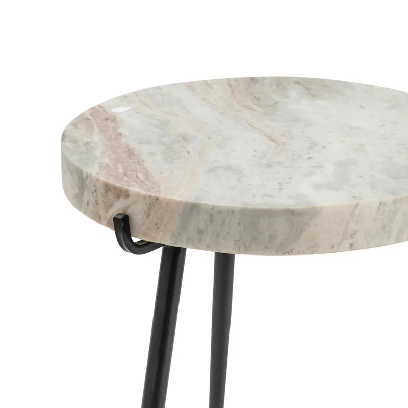 Crestview Collection Maxwell 18" x 18" x 23" Modern Marble And Iron Accent Table In Marble and Black Finish