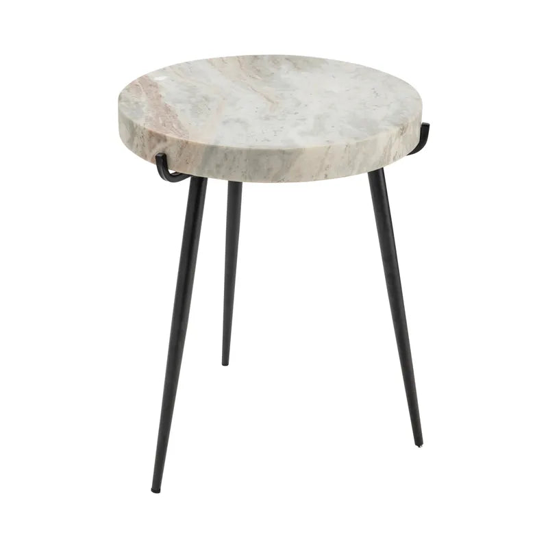 Crestview Collection Maxwell 18" x 18" x 23" Modern Marble And Iron Accent Table In Marble and Black Finish