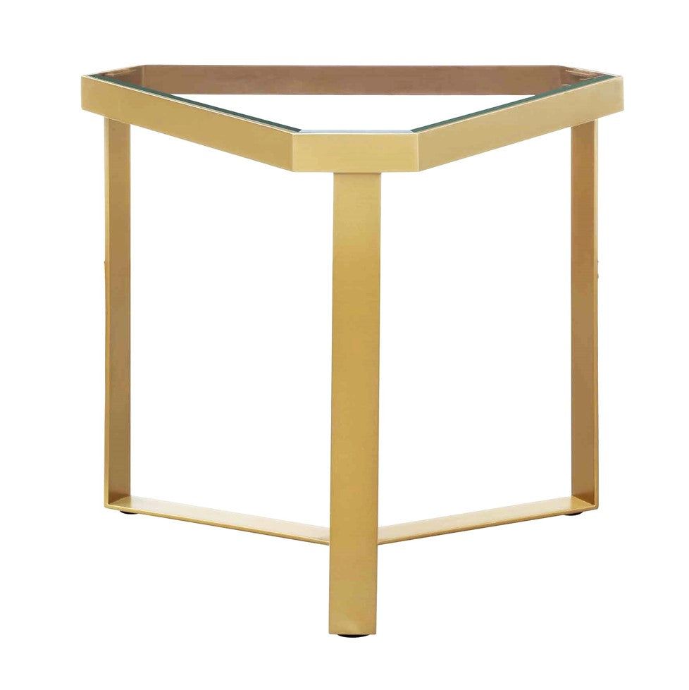 Crestview Collection Melrose 18" x 18" x 20" Modern Glass And Metal Triangle Accent Table In Gold Finish