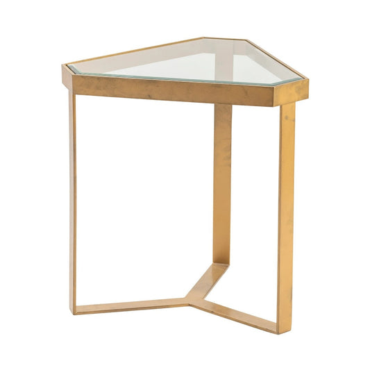 Crestview Collection Melrose 18" x 18" x 20" Modern Glass And Metal Triangle Accent Table In Gold Finish