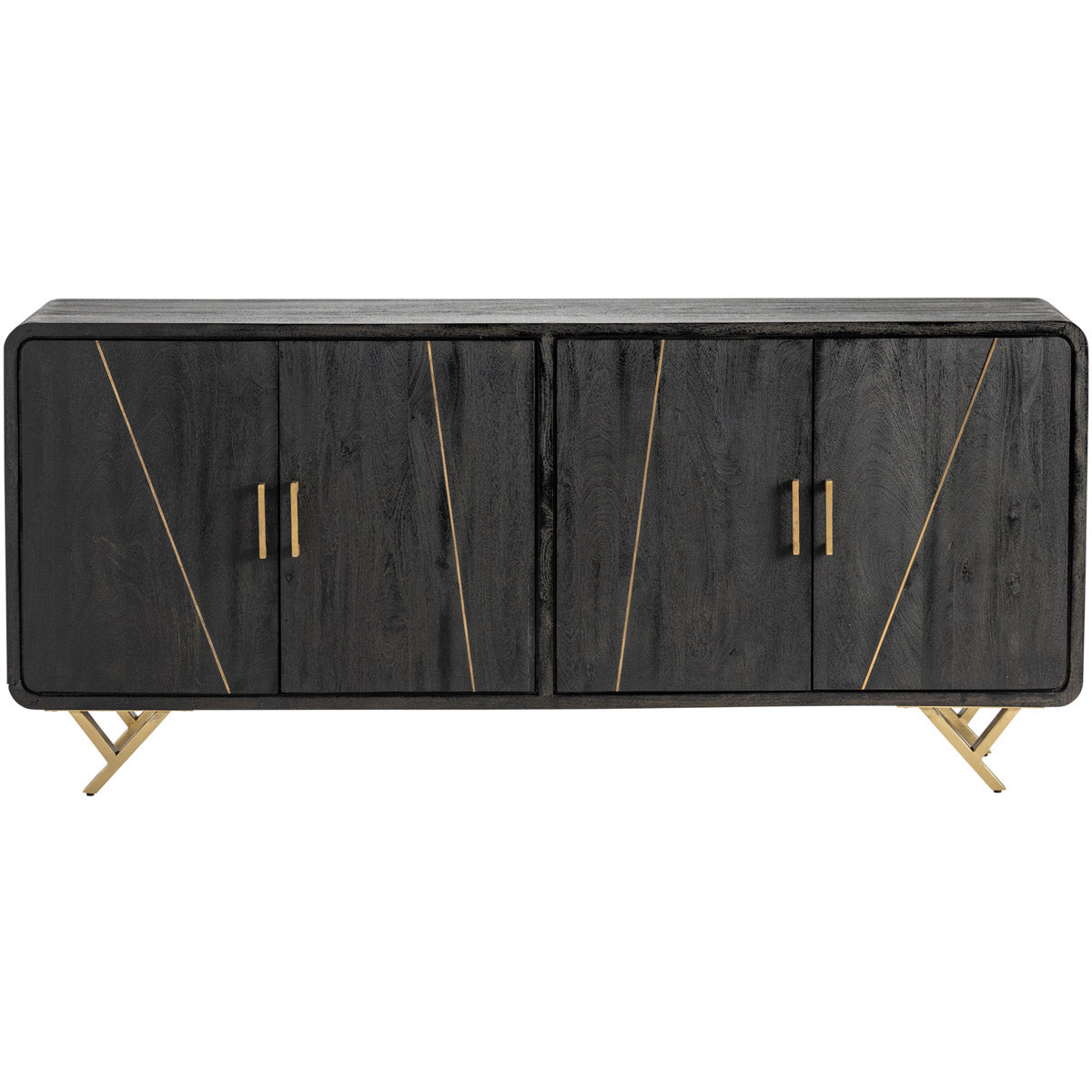 Crestview Collection Mosley 72" x 16" x 32" 4-Door Modern Black and Gold Wood And Metal Sideboard