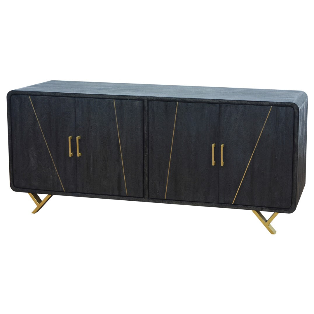 Crestview Collection Mosley 72" x 16" x 32" 4-Door Modern Black and Gold Wood And Metal Sideboard