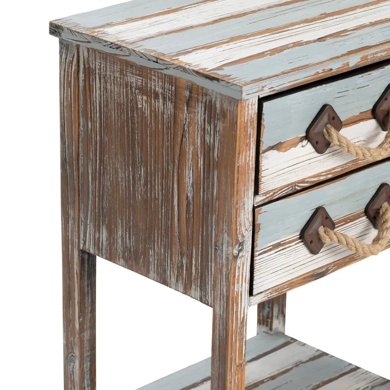 Crestview Collection Nantucket 18" x 13" x 26" 2-Drawer Coastal Wood And Rope Accent Table In Weathered Wood Finish