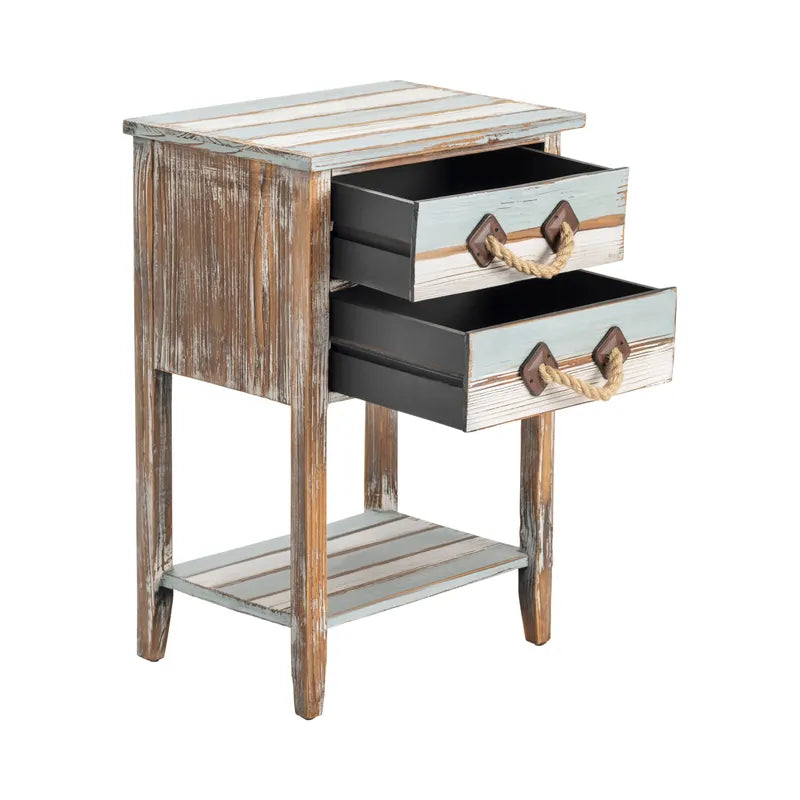 Crestview Collection Nantucket 18" x 13" x 26" 2-Drawer Coastal Wood And Rope Accent Table In Weathered Wood Finish