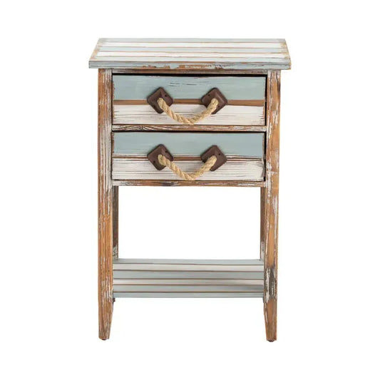 Crestview Collection Nantucket 18" x 13" x 26" 2-Drawer Coastal Wood And Rope Accent Table In Weathered Wood Finish