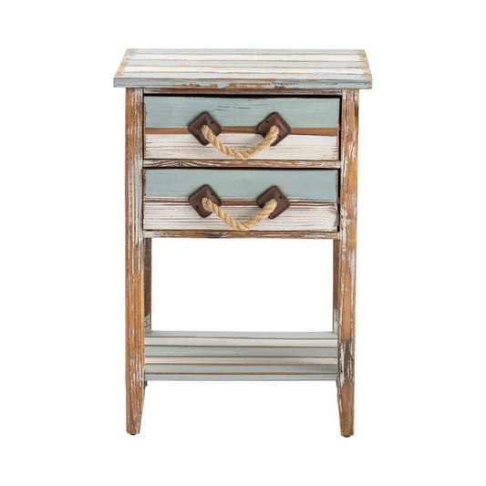 Crestview Collection Nantucket 18" x 13" x 26" 2-Drawer Coastal Wood And Rope Accent Table In Weathered Wood Finish