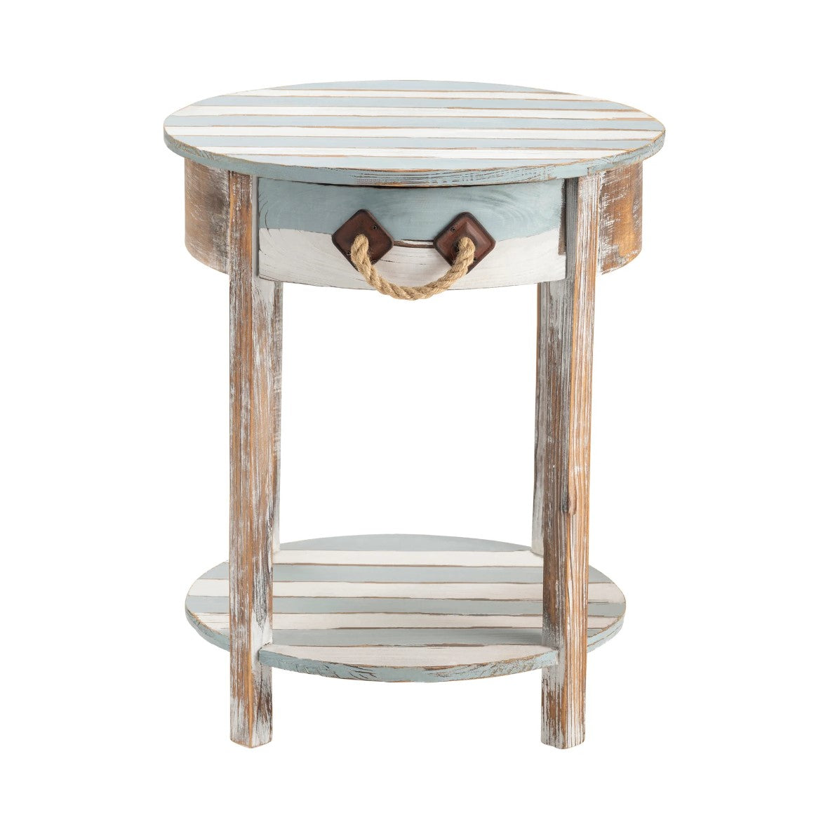 Crestview Collection Nantucket 20" x 20" x 24" 1-Drawer Coastal Wood And Rope Accent Table In Weathered Wood Finish
