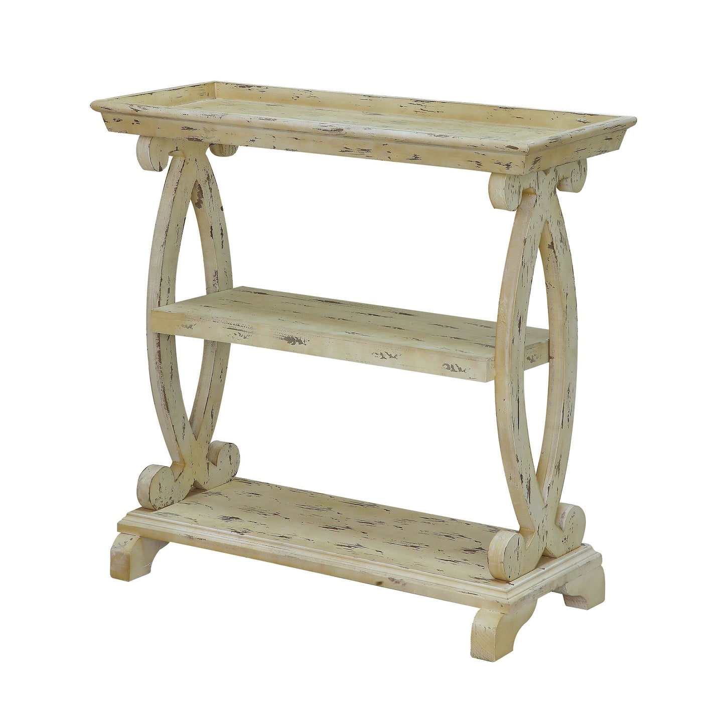 Crestview Collection Newport 36" x 14" x 34" Traditional Wood Shaped Console Table In Distressed White Finish