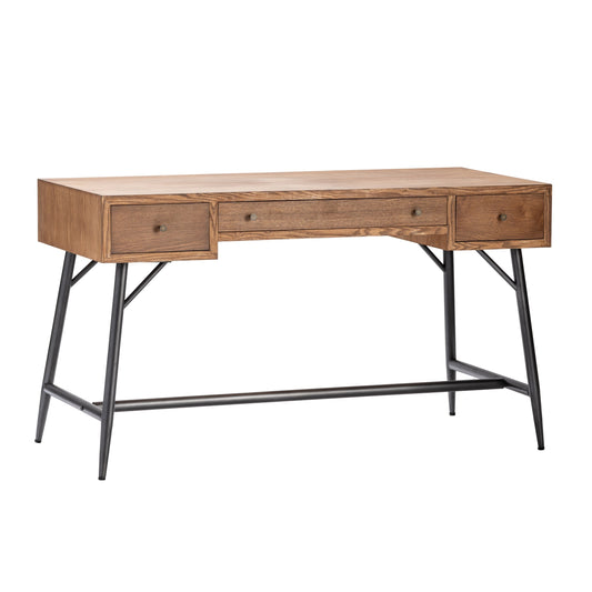 Crestview Collection Nolan 52" x 24" x 30" 3-Drawer Traditional Metal And Wood Desk In Burnished Oak Finish