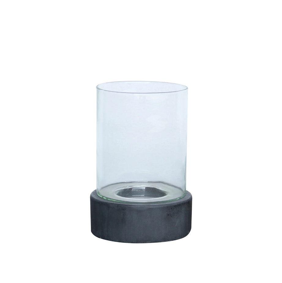 Crestview Collection Orian 7" x 7" x 10" Rustic Concrete And Glass Medium Candle Holder In Ebony Concrete Finish