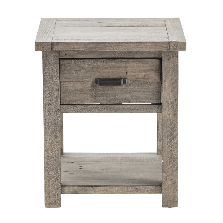 Crestview Collection Pembroke 21" x 23" x 24" 1-Drawer Rustic Plantation Recycled Pine Rectangle End Table In Distressed Gray Finish