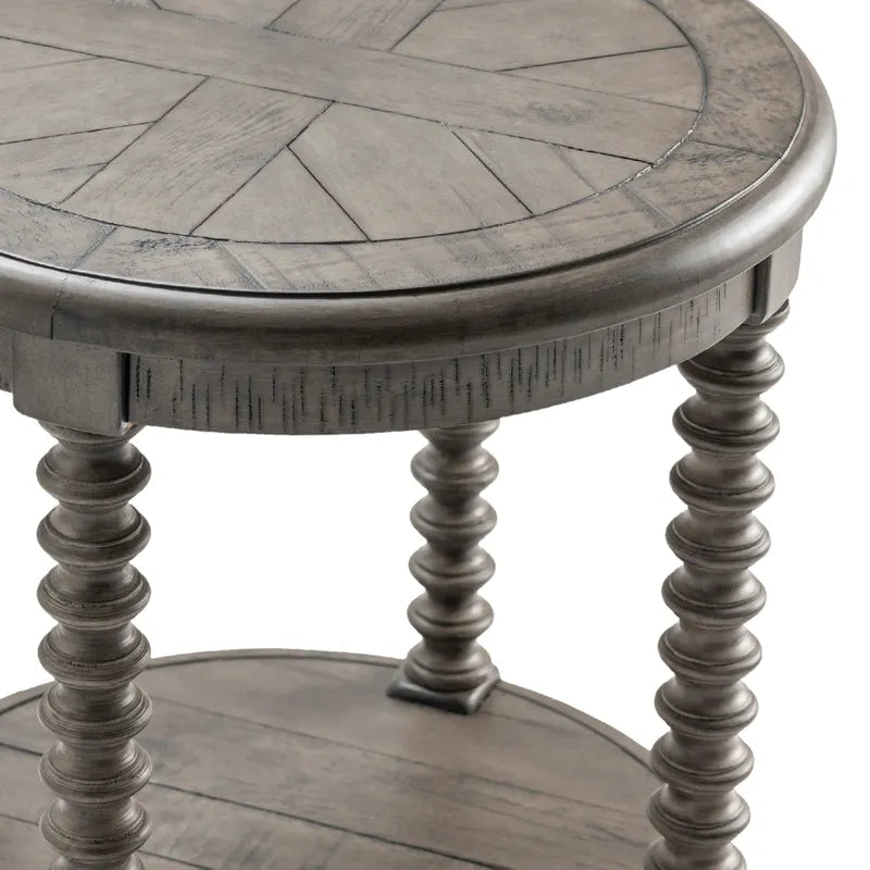 Crestview Collection Pembroke 23" x 23" x 24" Occasional Plantation Recycled Pine Turned Leg Round End Table In Distressed Gray Finish